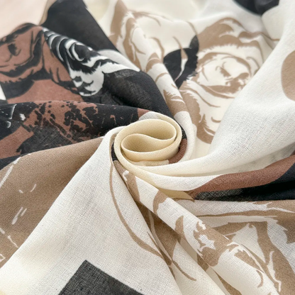 Brown Roses Hat Printed Viscose Scarf
