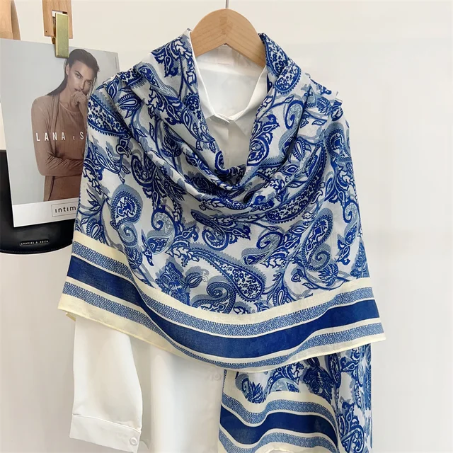 Blue Hena Printed Viscose Scarf