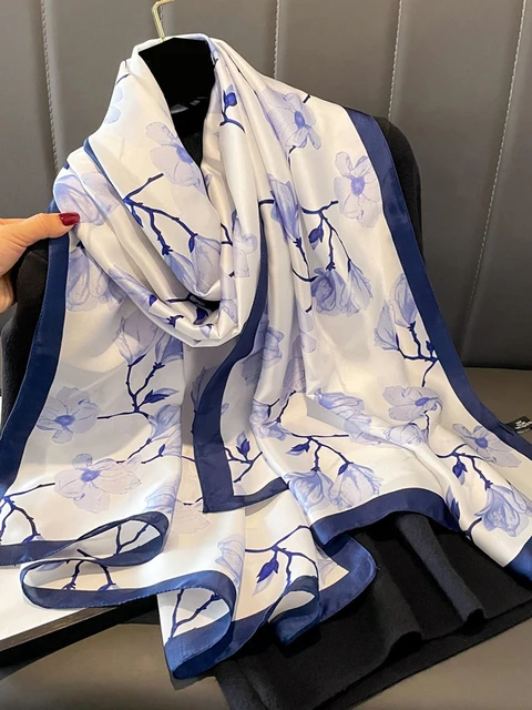 Bloom Blue Printed Silk Scarf