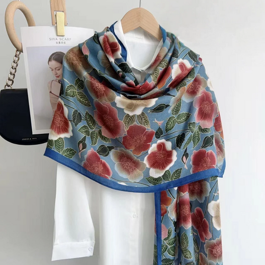 Blue Tropical Escape Printed Viscose Scarf