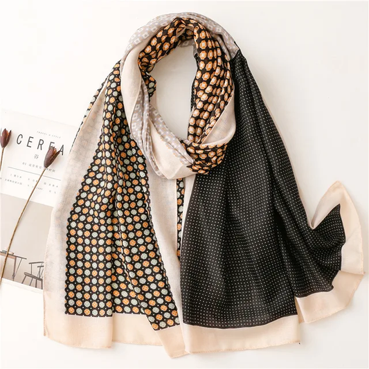 Coffee Florals Dots Printed Viscose Scarf