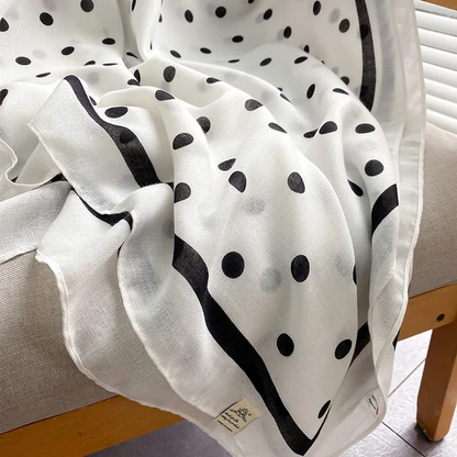 White Polka Dot Printed Viscose Scarf