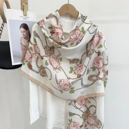 Cream Blossom Breeze Printed Viscose Scarf