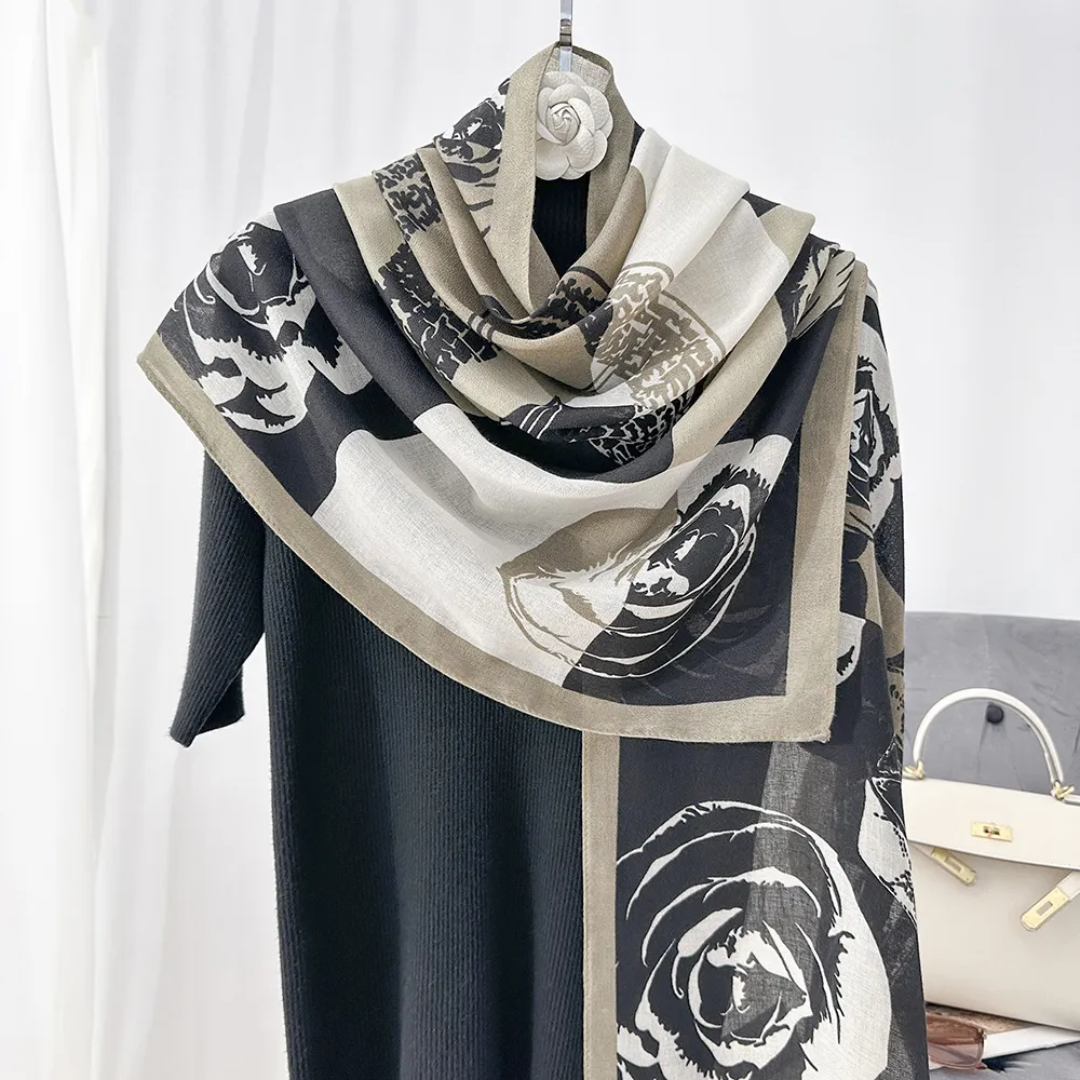 Sage Roses Hat Printed Viscose Scarf