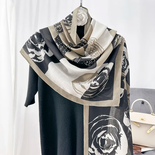 Sage Roses Hat Printed Viscose Scarf