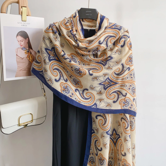 Blue Mehendi floral Viscose Scarf