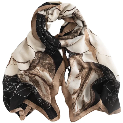 Dark Brown Florals Printed Viscose Scarf