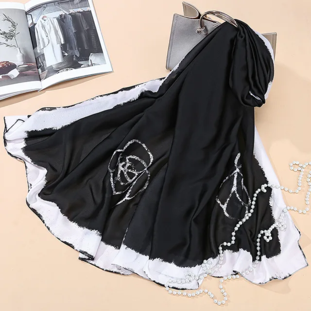 Faded Black Blume Printed Silk Scarf
