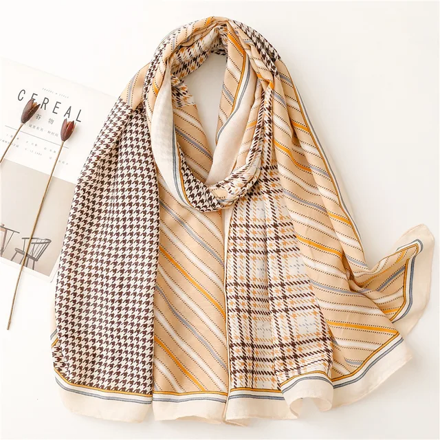 Cream Checks Printed Viscose Scarf