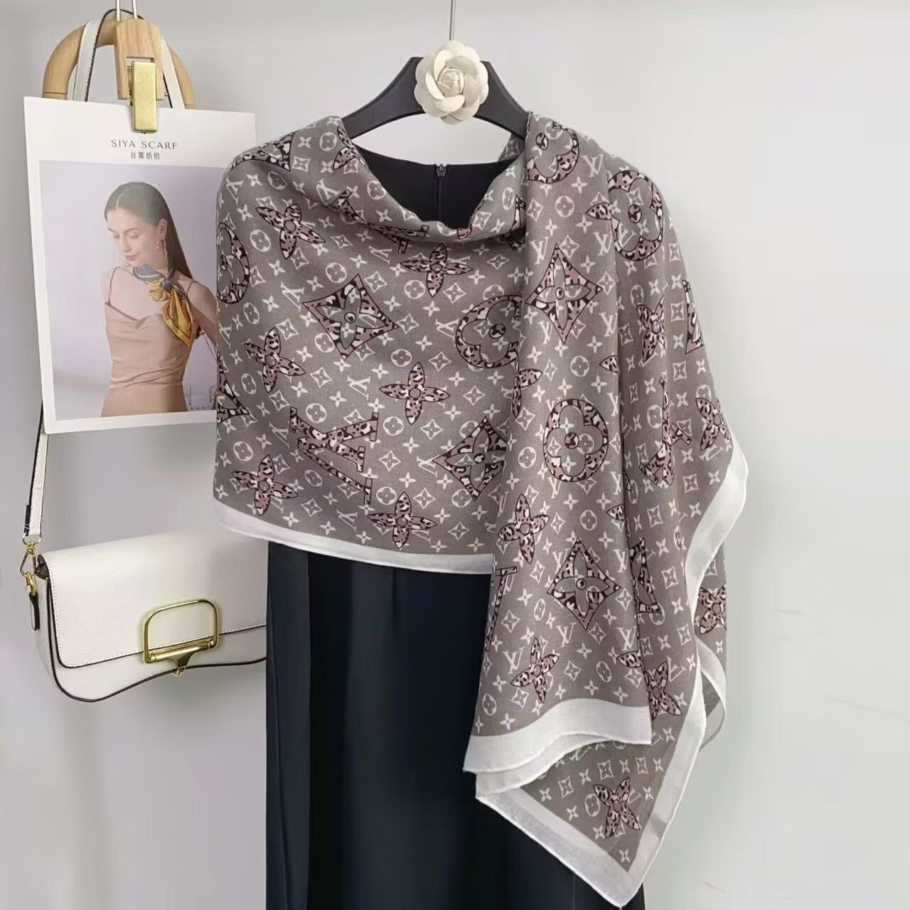 Silver V Printed Winter Viscose Scarf