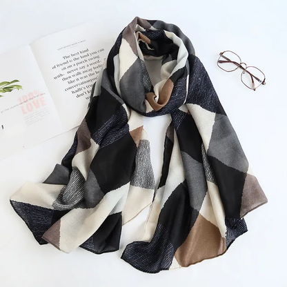 Black Squares Printed Viscose Scarf