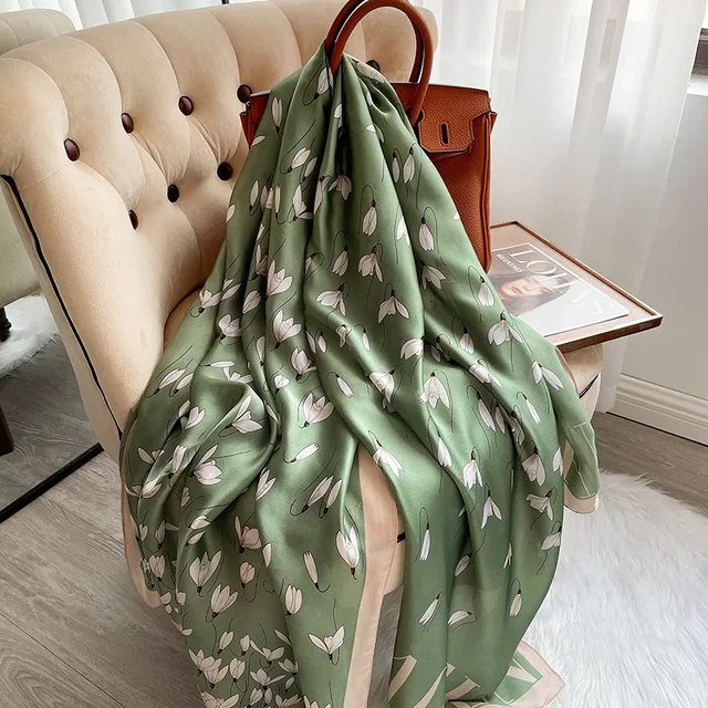 Green Lily Printed Silk Scarf