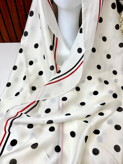 Polk White Printed Silk Scarf