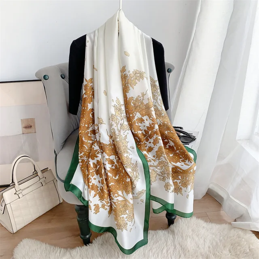 Swiss Gold Printed Silk Scarf