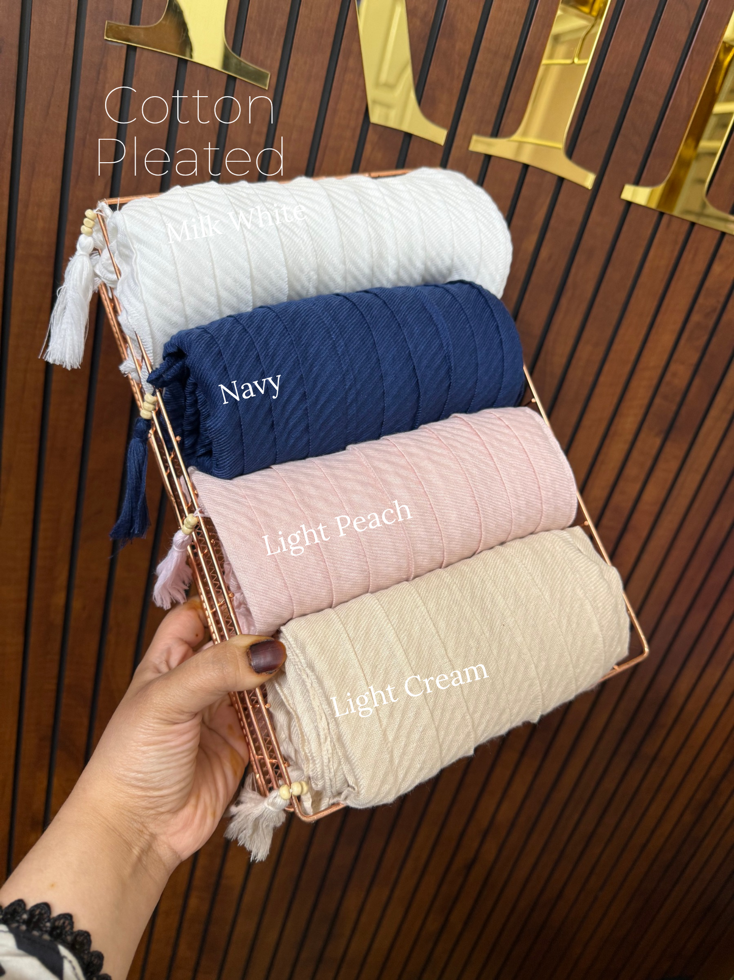 Cotton Box Pleated Hijabs with Tassels