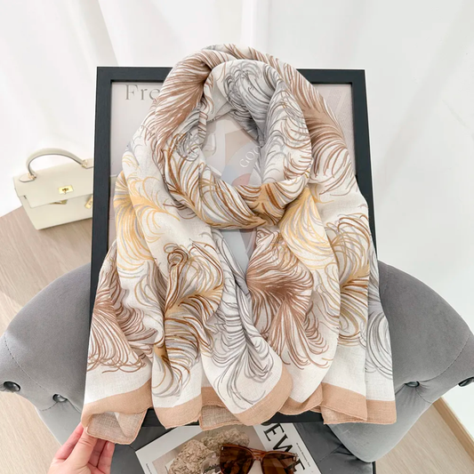 Ostrich Feather Printed Viscose Scarf