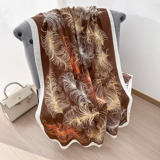 Brown Ostrich Feather Printed Viscose Scarf