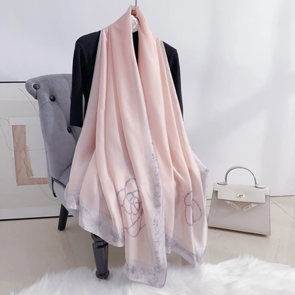 Faded Peach Blume Printed Silk Scarf