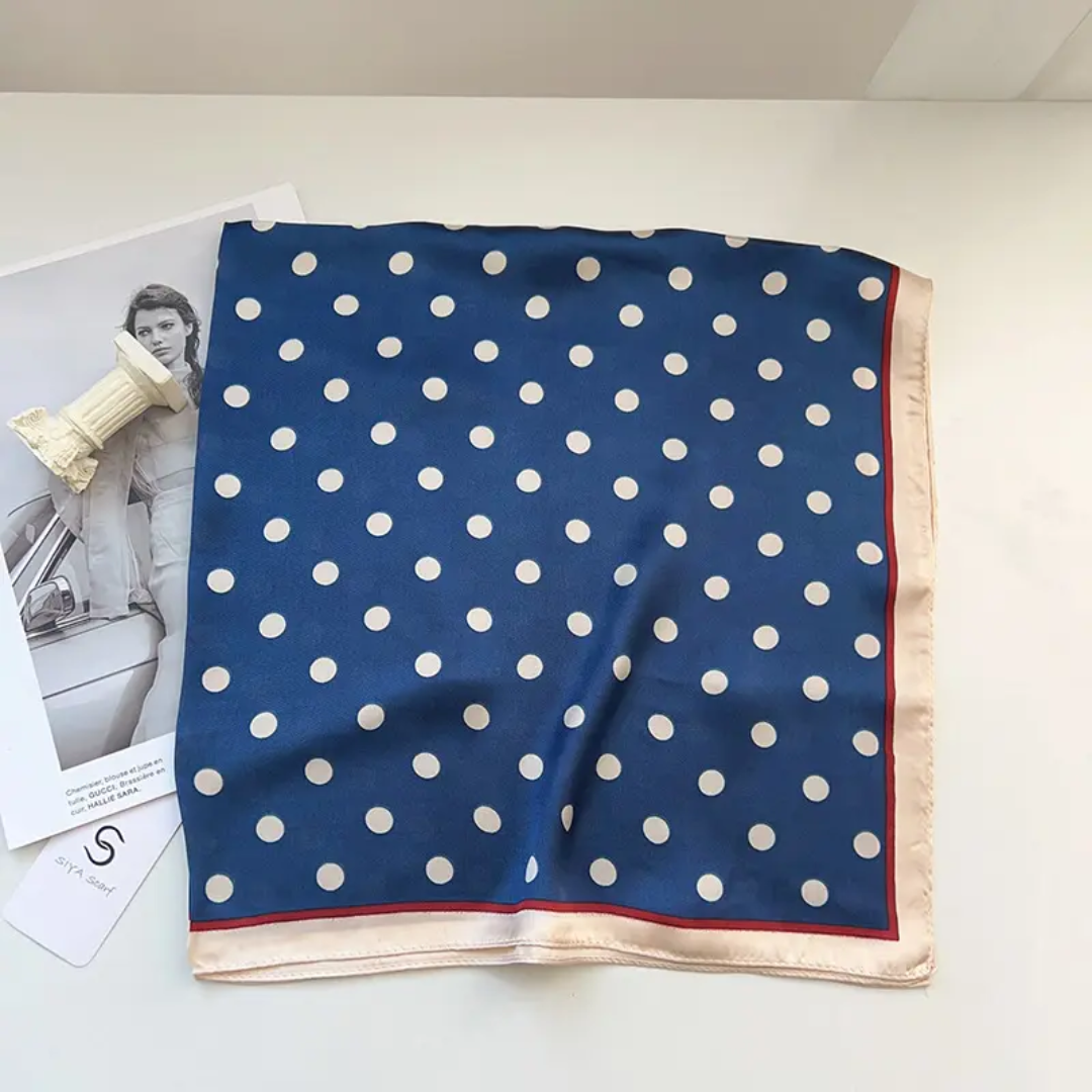 Polka Dot Navy Silk Square Scarves 70 CM