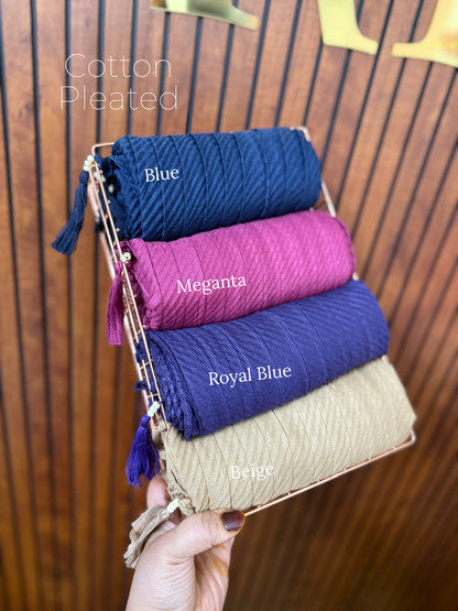 Cotton Box Pleated Hijabs with Tassels