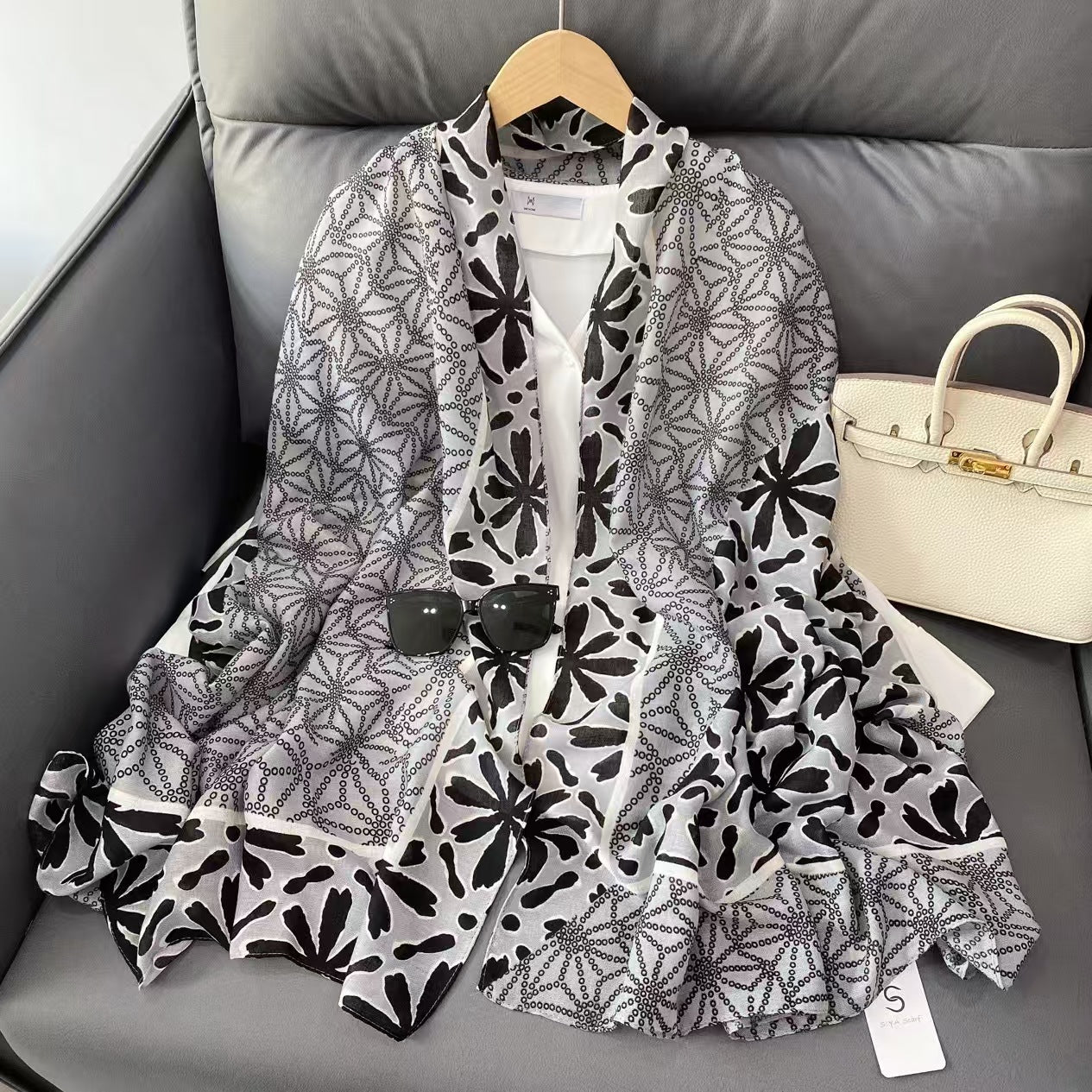 Grey Batik Printed Winter Viscose Scarf