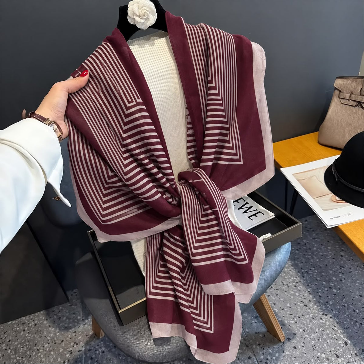 Wine Opulence Printed Viscose Scarf