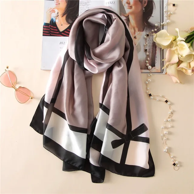 Gray Squar Printed Silk Scarf