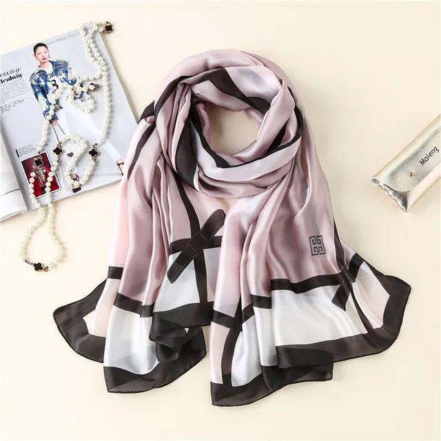 Gray Squar Printed Silk Scarf