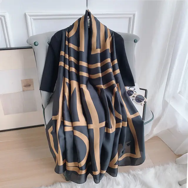 Black & Brown Stripes Printed Silk Scarf