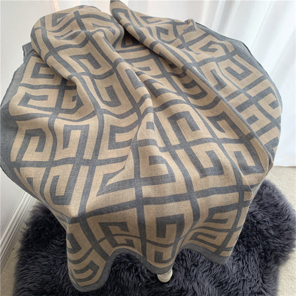 Grey Checker Printed Viscose Scarf