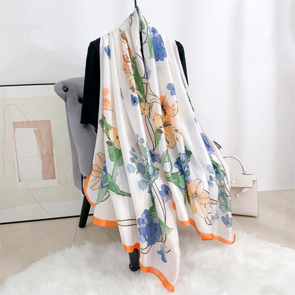 Floral Drawing Printed Silk Scarf