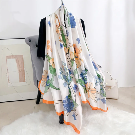 Floral Drawing Printed Silk Scarf