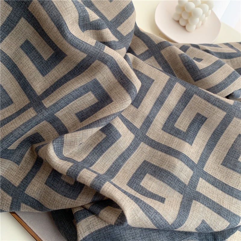 Grey Checker Printed Viscose Scarf