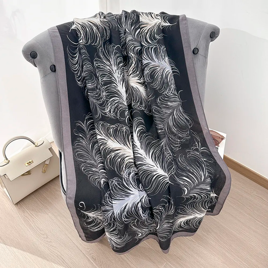 Black Ostrich Feather Printed Viscose Scarf