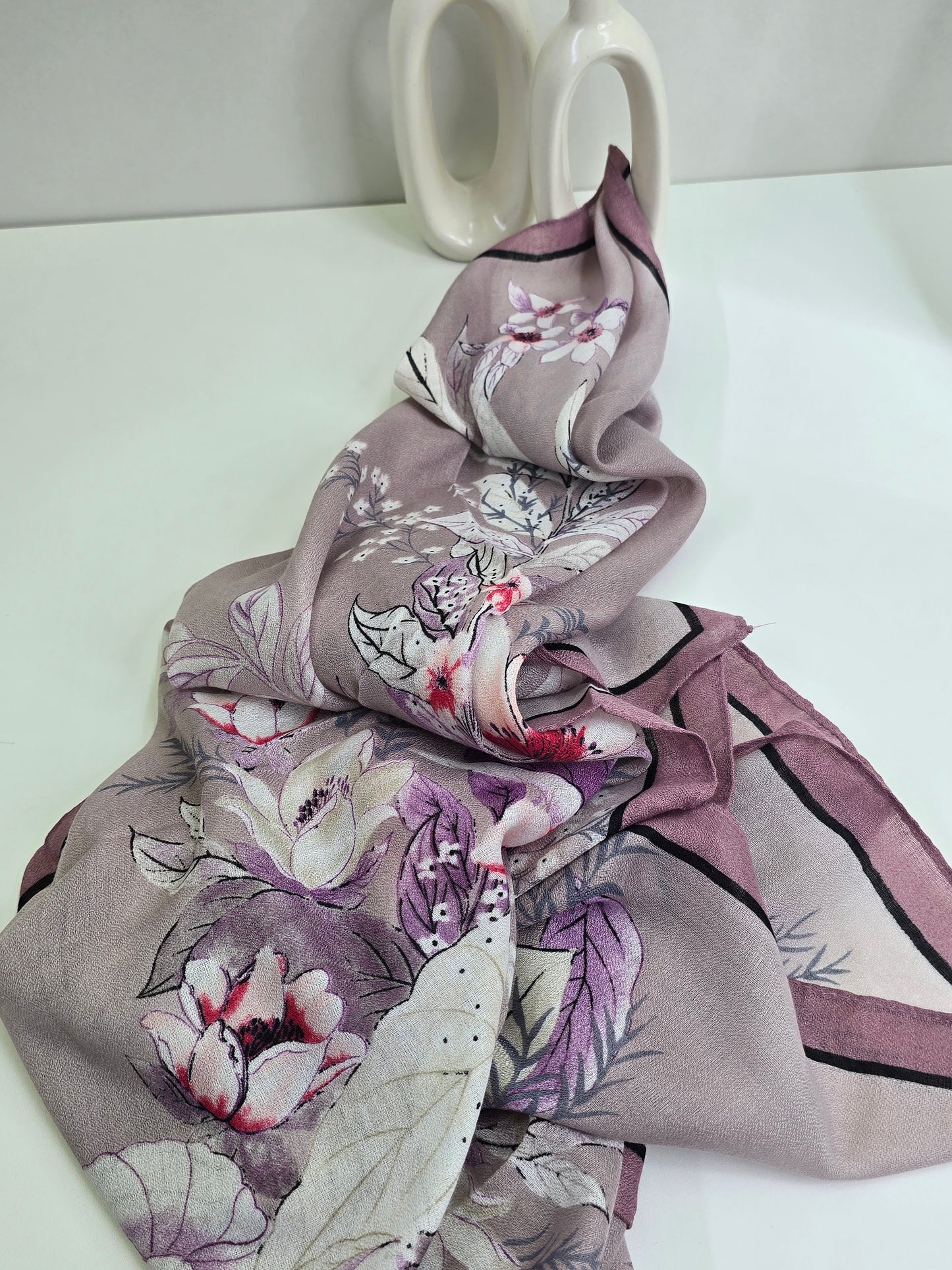 Pink Hibis Printed Viscose Scarf