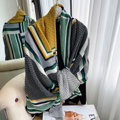 Yellow Check Brand Print Viscose Scarf